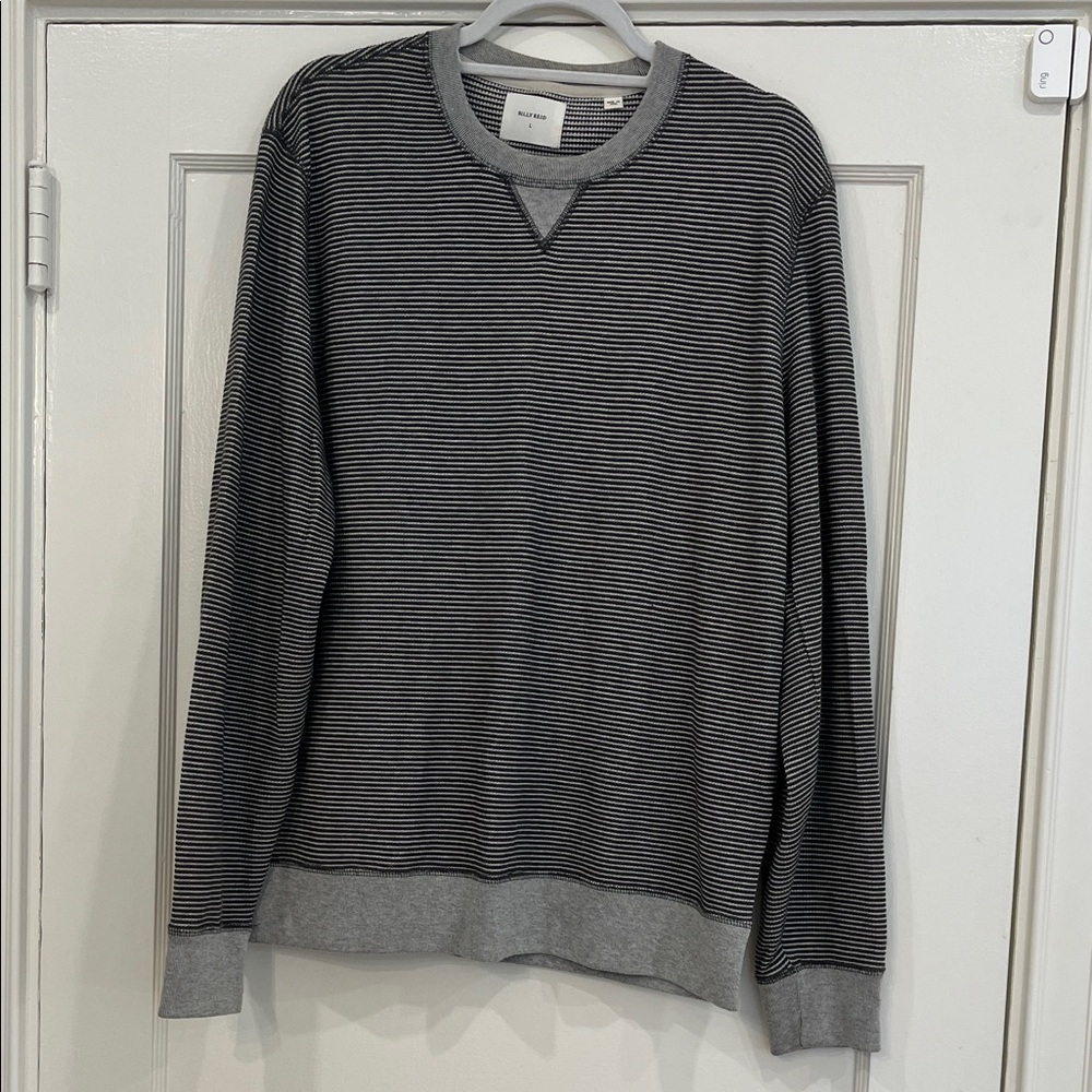 Men's Billy Reid White and Dark Grey Striped Sweater